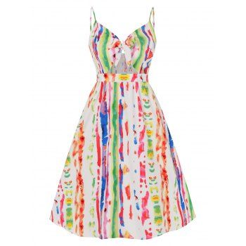 

Tie Dye Smocked Tied Peekaboo Dress, Multicolor
