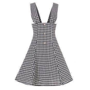 

Gingham Mock Button Suspender Dress, Black
