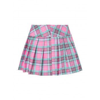 

Plaid Wide Waistband Pleated Skirt, Light pink