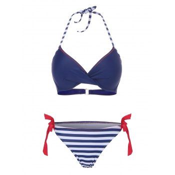 

Halter Striped Tie Side Twist Bikini Swimwear, Multicolor