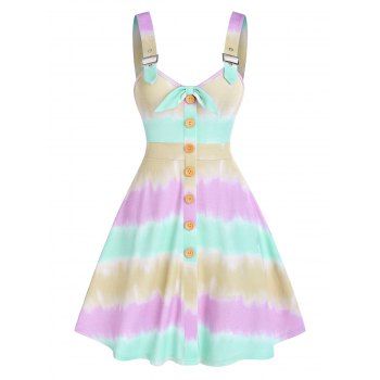 

Buckled Straps Tie Dye Bowknot Dress, Multicolor