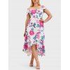 Robe Haute Basse Superposée à Imprimé Fleur à Epaule Dénudée de Grande Taille - Blanc 4X