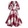 Plaid Print Wool Blend Wrap Dress - RED L