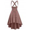 Mock Button Layered Corset Style High Low Suspender Skirt - COFFEE L