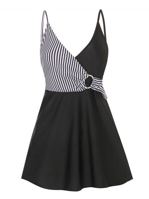 Maillot de Bain Tankini Superposé Panneau Rayé Anneau en O