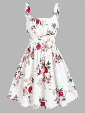 Flower Print Vacation Sundress Ruffle Garden Party Dress Ruched Bust Corset Dress