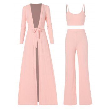 

Ribbed Belted Cardigan Camisole and Loose Pants Set, Light pink