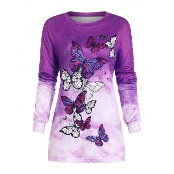 

Tie Dye Butterfly Print Drop Shoulder T Shirt, Purple