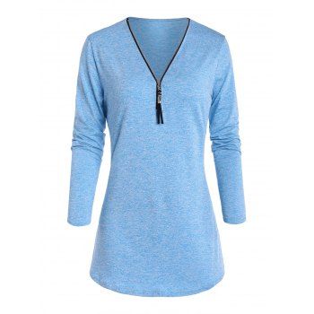 

Quarter Zip V Neck Space Dye Tee, Light blue