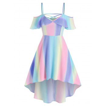 

Summer Crossover Cold Shoulder Rainbow High Low Midi Dress, Light purple