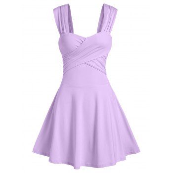 

Summer Solid Sleeveless Crossover Flare Mini Dress, Light purple