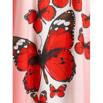 Sleeveless Butterfly Print Knee Length Trapeze Dress