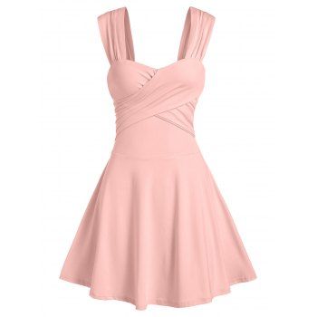 

Summer Solid Sleeveless Crossover Flare Mini Dress, Light pink