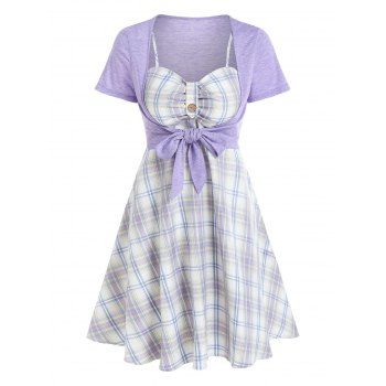 Plaid A Line Cami Dress and Open Bust Knot Top Twinset