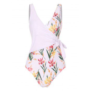 

Tie Side Floral One-piece Swimsuit, Multicolor