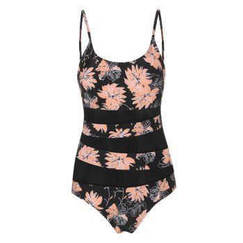 

Mesh Panel Floral One-piece Swimsuit, Multicolor