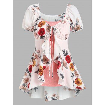 

Ruffled Front Tie Floral Print Blouse and Camisole, Multicolor