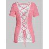 Lace Up Lace Panel Tee - LIGHT PINK M
