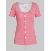 Lace Up Lace Panel Tee - LIGHT PINK M