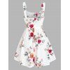 Flower Print Vacation Sundress Ruffle Garden Party Dress Ruched Bust Corset Dress - WHITE XXXL