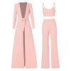 Ribbed Belted Cardigan Camisole and Loose Pants Set - LIGHT PINK XL