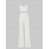 Ribbed Belted Cardigan Camisole and Loose Pants Set - WHITE L