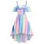 Robe Mini d'Eté Haute Basse Arc-en-ciel à Epaule Dénudée - Violet clair S