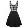 Summer Sleeveless Lace-up Plaid Print Buckle Strap Dress - WHITE L