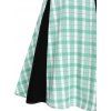 Vintage Plaid Colorblock Buckle High Waisted Godet A Line Cami Dress - LIGHT GREEN XXXL