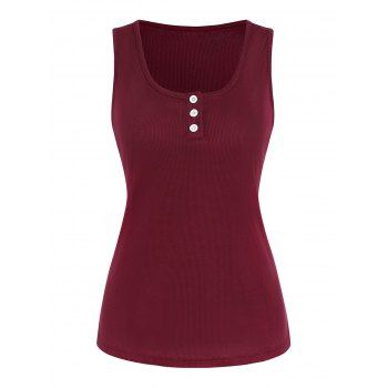 

Ribbed Basic Henley Tank Top, Deep red