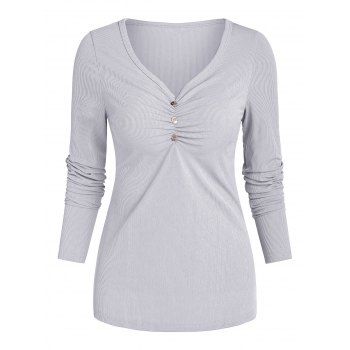 

Ruched V Neck T-shirt, Light gray