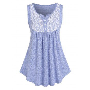 

Space Dye Lace Panel Tank Top, Light blue