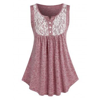 

Space Dye Lace Panel Tank Top, Light pink