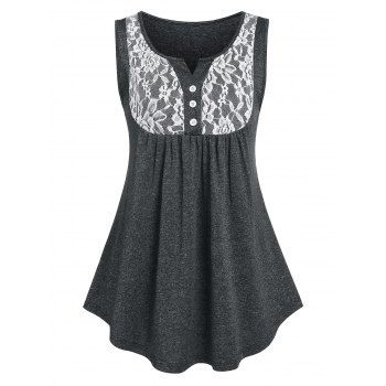 

Space Dye Lace Panel Tank Top, Dark gray