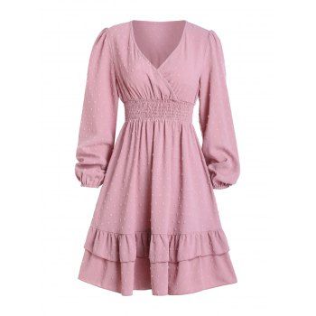 

Swiss Dot Layered Flounce Surplice Dress, Light pink