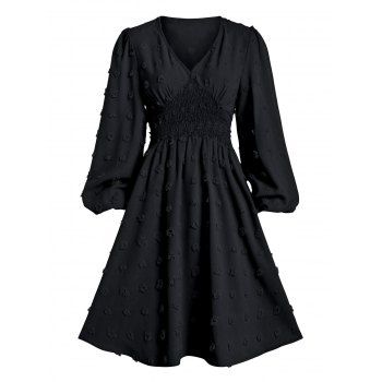 

Swiss Dot Smocked Waist Long Sleeve Dress, Black
