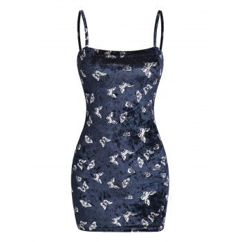 

Velour Butterfly Print Bodycon Mini Dress, Deep blue