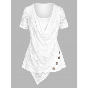Fashion Women Plus Size Cowl Front Lace Overlay Tee Clothing 2x White