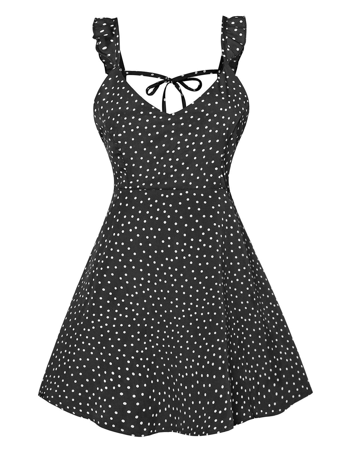 Polka Dot Frilled Cami Summer Dress - BLACK M