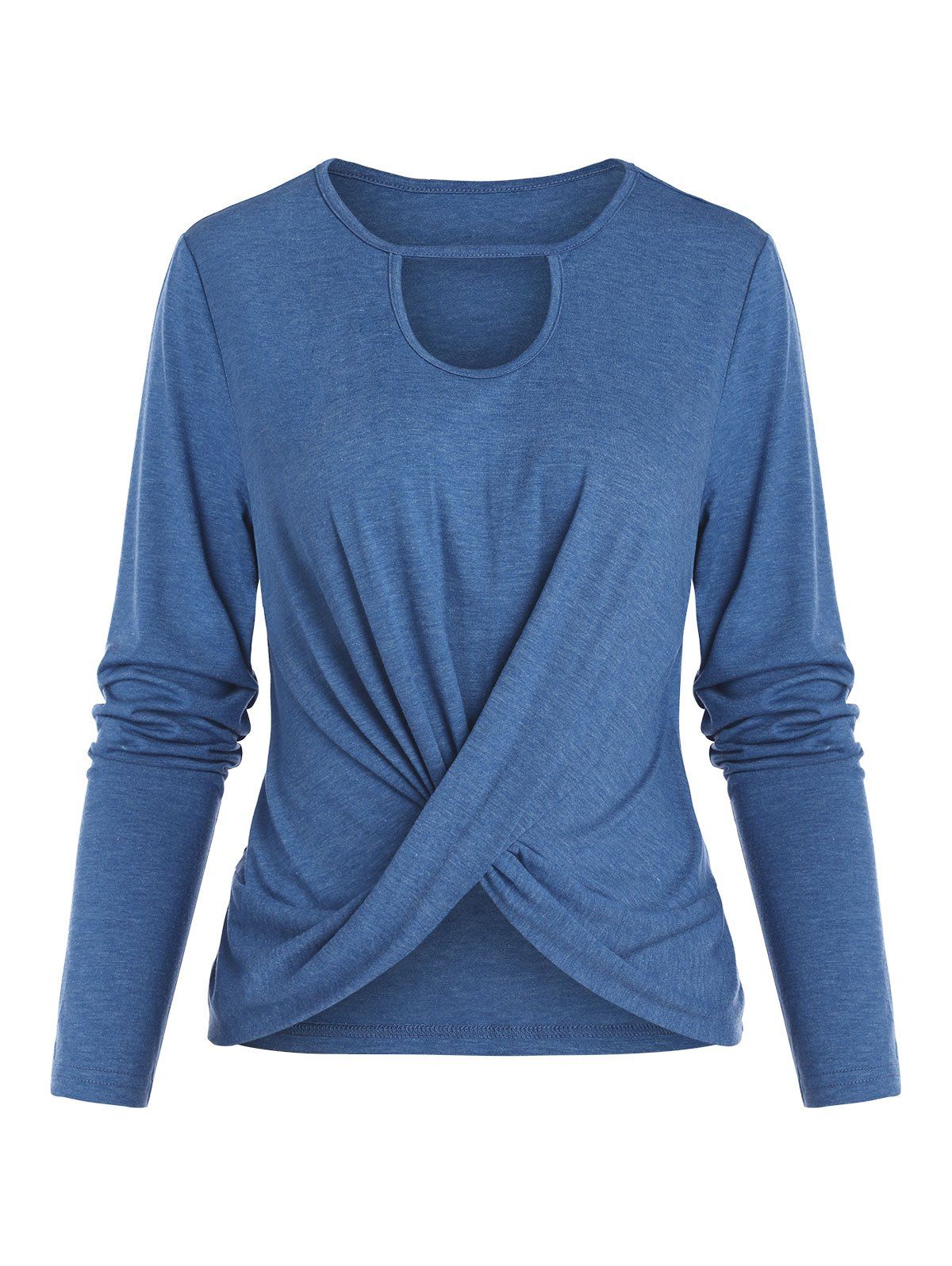 T-shirt Découpé Tordu à Manches Longues - Bleu XL