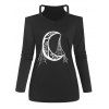 T-shirt à Imprimé Toile D'Araignée Lune à Epaule Dénudée - Noir S