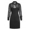 Fishnet Insert Keyhole Cutout Long Sleeve Dress - BLACK S