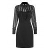 Fishnet Insert Keyhole Cutout Long Sleeve Dress - BLACK L