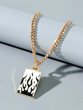 Rectangle Flame Pattern Pendant Chain Necklace
