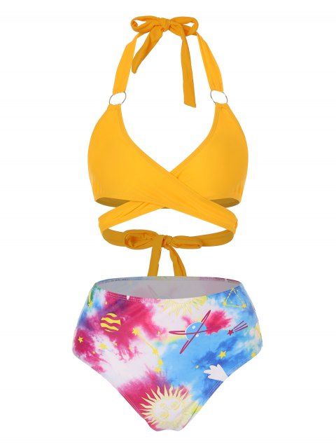 High Waisted Galaxy Planet Sun Wrap Bikini Swimwear