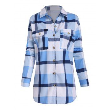 

Plaid Drop Shoulder Pocket Shirt, Light blue