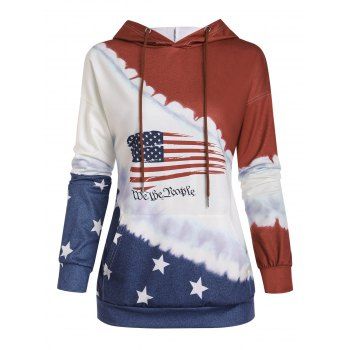 

Drop Shoulder Patriotic American Flag Pocket Hoodie, Multicolor