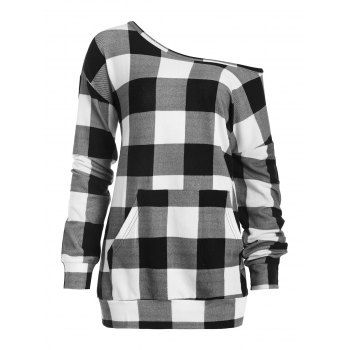 

Checkered Drop Shoulder Kangaroo Pocket Sweatshirt, Multicolor