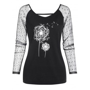 

Dandelion Print Lace Raglan Sleeve Ladder Cut T Shirt, Black