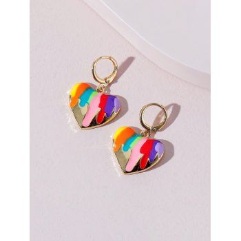 

Rainbow Color Heart Charm Huggies Earrings, Multicolor a